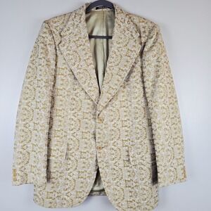 VTG La Santa‎ Maria Sport Coat Mens 42 Beige Brown Geometric Hipster 70s Spain.